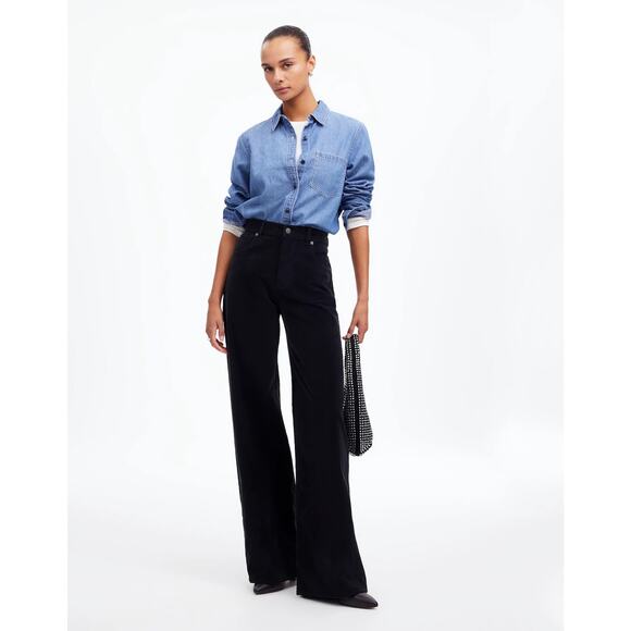 NEW Madewell Women’s Size 2 (25) True Black Superwide-Leg Pants‎ in Corduroy NWT - Picture 1 of 9